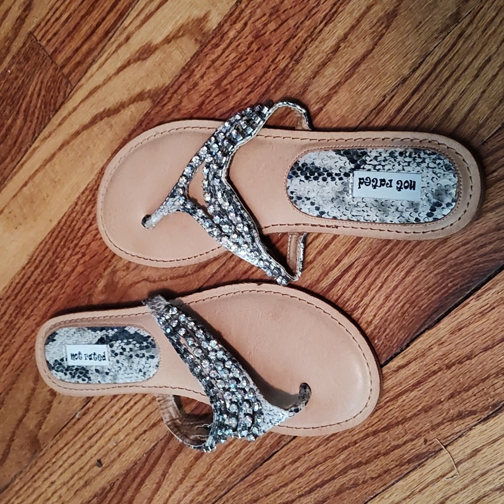 Not Rated iridescent crystal/snakeskin sandals